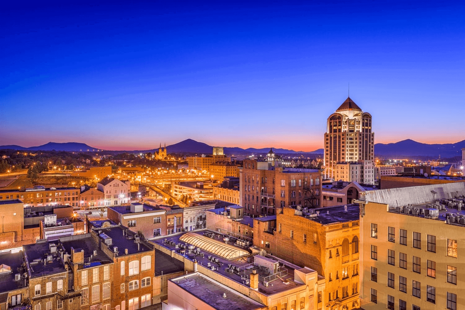 Downtown Roanoke at sunset