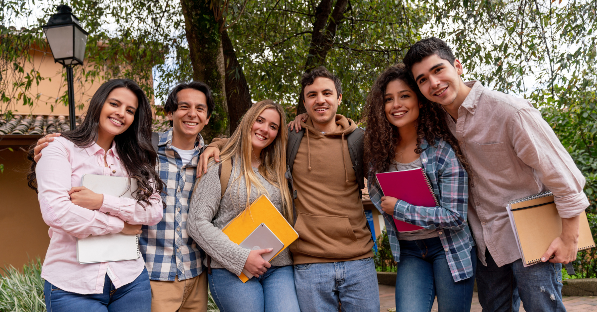College students lined up for a picture